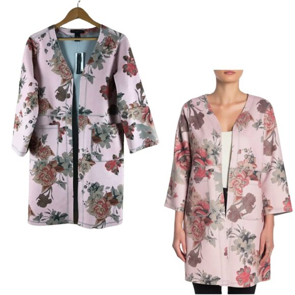 JOAN VASS Floral Faux Suede Open Front Jacket NWT Medium - Picture 3 of 12